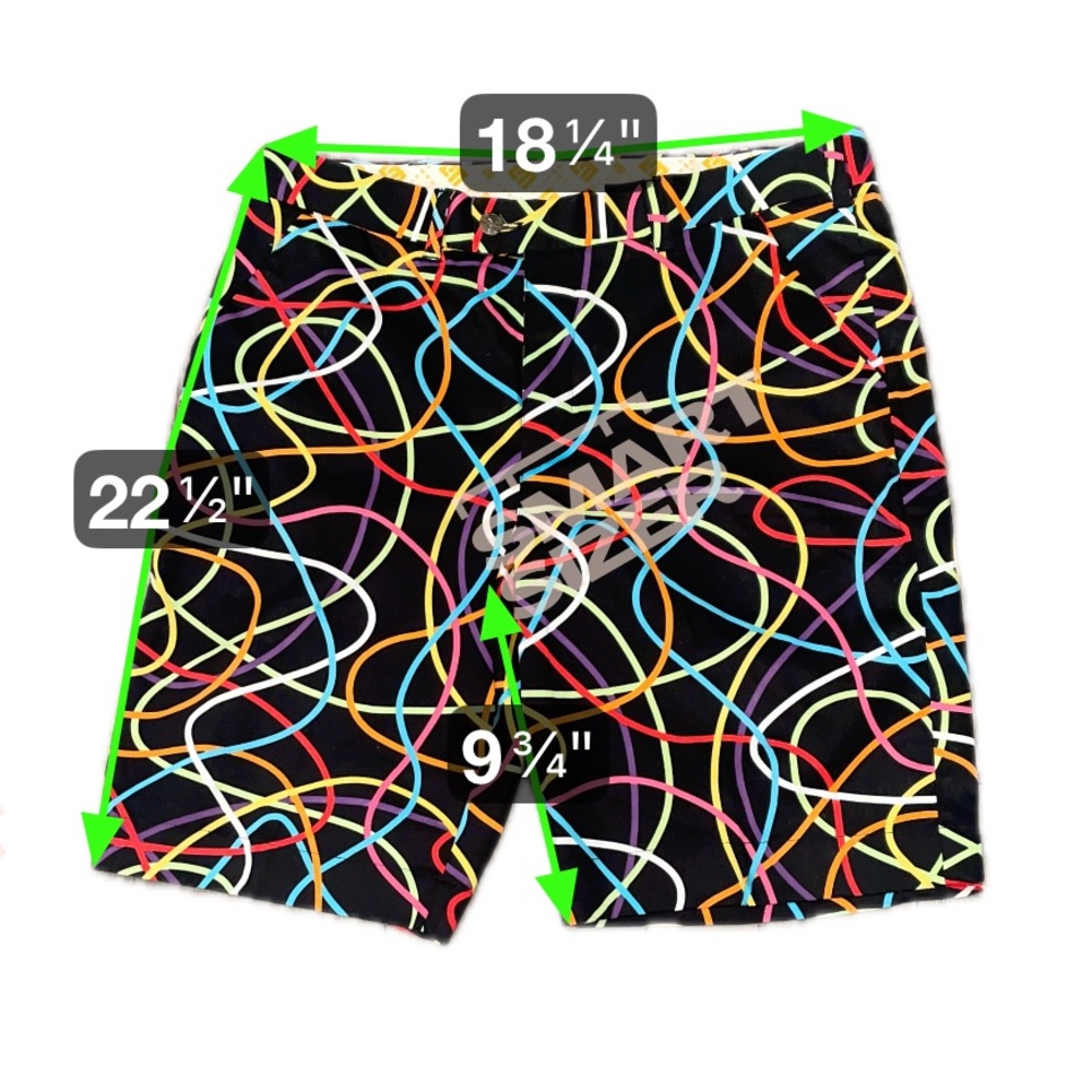 Loudmouth Black Shorts with Vibrant Scribble Bermuda Swirl Gold Shorts Size 36 - Picture 3 of 10